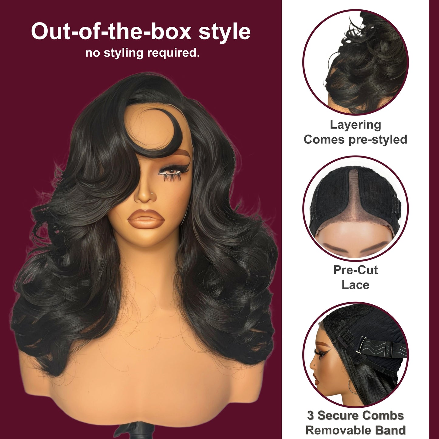 [Salon Blowout Layers] Throw On & Go Side Part Glueless Synthetic Hair