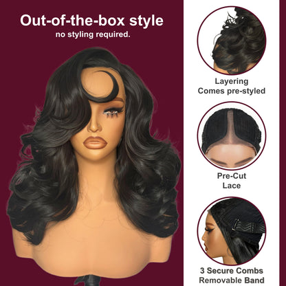 [Salon Blowout Layers] Throw On & Go Side Part Glueless Synthetic Hair