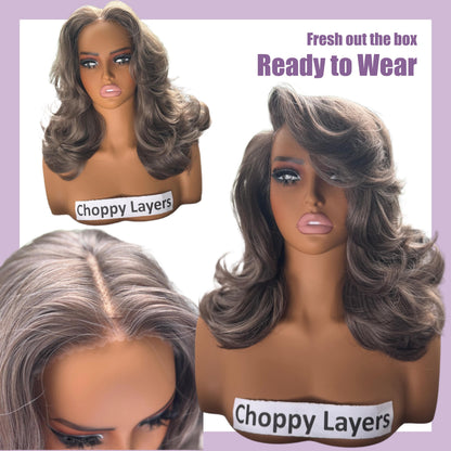 [Choppy Layers] Butterfly Cut T-Lace Synthetic Glueless Wigs Ash Brown Gray