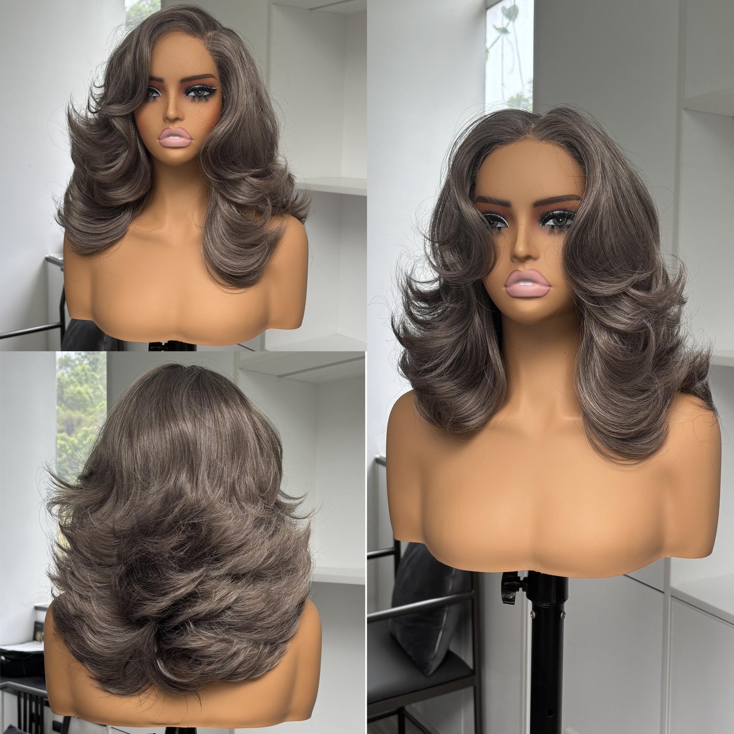 [Choppy Layers] Butterfly Cut T-Lace Synthetic Glueless Wigs Ash Brown Gray