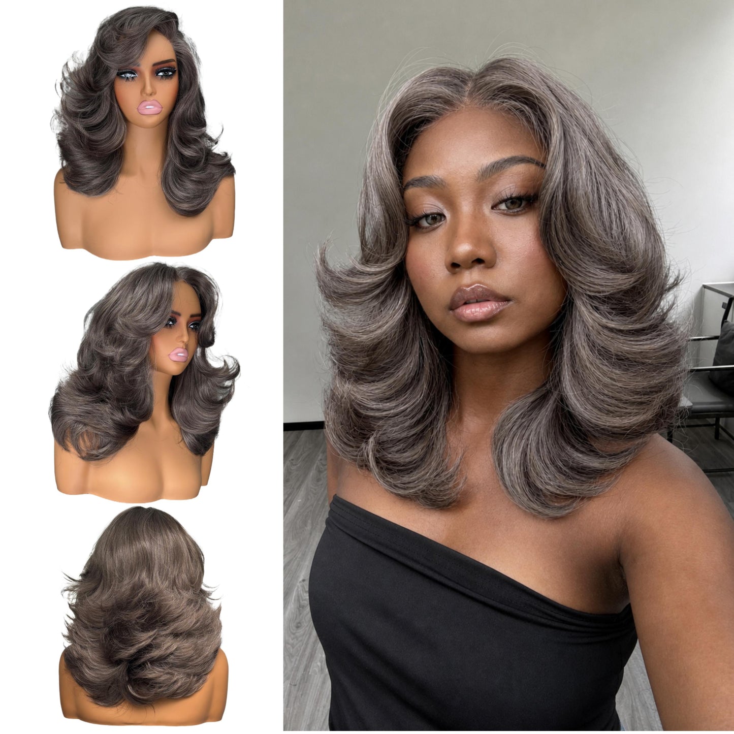 [Choppy Layers] Butterfly Cut T-Lace Synthetic Glueless Wigs Ash Brown Gray