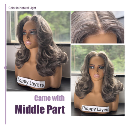 [Choppy Layers] Butterfly Cut T-Lace Synthetic Glueless Wigs Ash Brown Gray