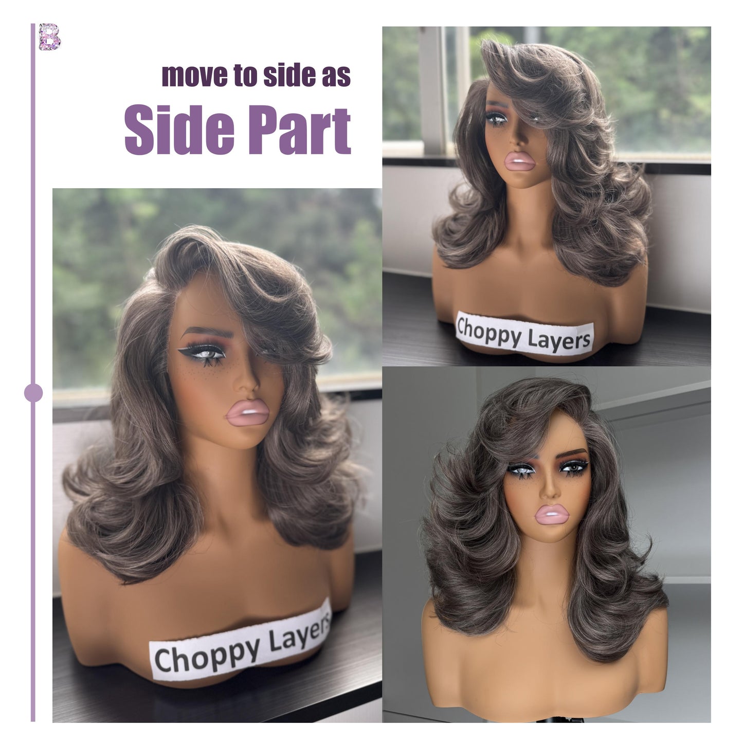 [Choppy Layers] Butterfly Cut T-Lace Synthetic Glueless Wigs Ash Brown Gray