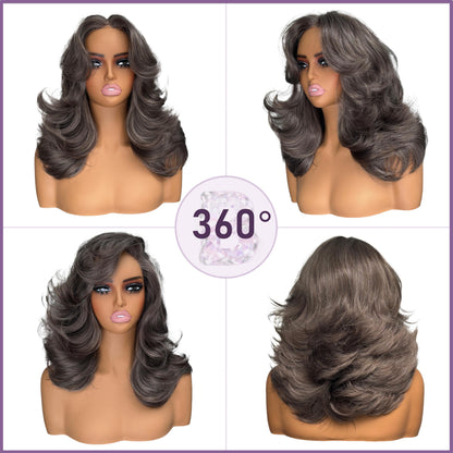 [Choppy Layers] Butterfly Cut T-Lace Synthetic Glueless Wigs Ash Brown Gray