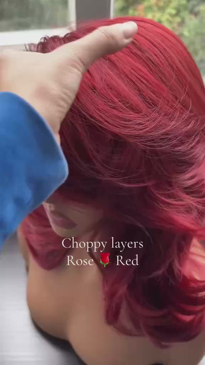 [Choppy Layers] Butterfly Cut T-Lace Synthetic Glueless Wigs Ruby Red