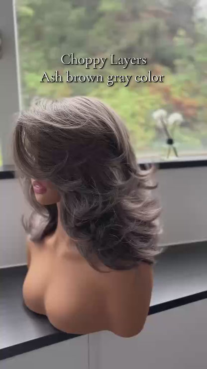 [Choppy Layers] Butterfly Cut T-Lace Synthetic Glueless Wigs Ash Brown Gray